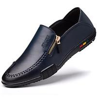 Men\'s Sneakers Comfort Cowhide Spring Casual Blue Brown Black Flat