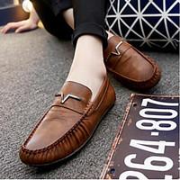 Men\'s Loafers Slip-Ons Comfort Leather Tulle Spring Casual Khaki Light Brown Blue Black Flat