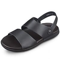 mens sandals summer leather outdoor casual flat heel black brown walki ...