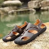 mens sandals comfort leather tulle spring casual dark brown yellow fla ...