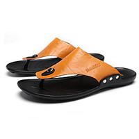 Men\'s Sandals Comfort Cowhide Spring Casual Screen Color Yellow Black Flat