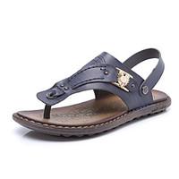 Men\'s Slippers Flip-Flops Toe Ring Leatherette Spring Summer Casual Khaki Light Brown Blue Flat