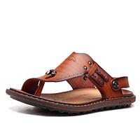 Men\'s Sandals Toe Ring Light Soles Leatherette Summer Casual Flat Heel Khaki Light Brown Blue Flat