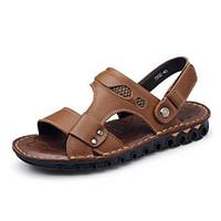 Men\'s Sandals Comfort Cowhide Nappa Leather Spring Casual Khaki Dark Brown Black Flat