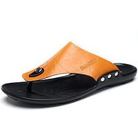 mens sandals comfort cowhide spring casual screen color yellow black f ...