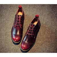 Men\'s Sneakers Comfort Pigskin Nappa Leather Spring Casual Burgundy Screen Color Coffee Flat