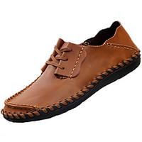 Men\'s Loafers Slip-Ons Spring Fall Comfort PU Outdoor Flat Heel Light Brown