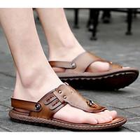 mens sandals comfort pu spring casual dark brown coffee black flat