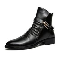 mens boots spring fall comfort pu casual flat heel slip on black walki ...