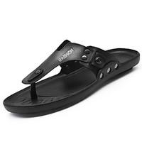 Men\'s Sandals Comfort PU Summer Outdoor Flat Heel Light Brown Black Flat