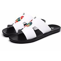 Men\'s Sandals Comfort PU Summer Outdoor Flat Heel Black White Under 1in