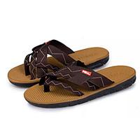 Men\'s Sandals Comfort PU Summer Outdoor Walking Flat Heel Brown Black Under 1in