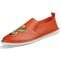 mens loafers slip ons comfort pu spring fall casual flat heel orange b ...