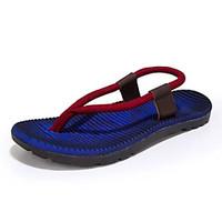 Men\'s Slippers Flip-Flops Comfort PU Summer Outdoor Flat Heel Royal Blue Khaki Red Under 1in