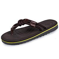 Men\'s Sandals Comfort PU Summer Outdoor Flat Heel Brown Black Under 1in