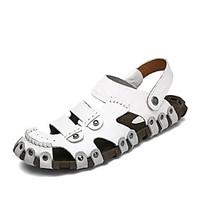 Men\'s Sandals Spring Summer Comfort Light Soles Leather Outdoor Casual Flat Heel Brown Black White Walking Shoes