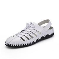 Men\'s Sandals Spring Summer Comfort Light Soles Leather Outdoor Casual Flat Heel Gore Black White Walking Shoes