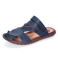 Men\'s Sandals Spring Summer Comfort Light Soles Leather Outdoor Casual Flat Heel Khaki Blue Brown Walking Shoes