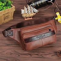 Men Waist Bag Cowhide Casual Outdoor Brown