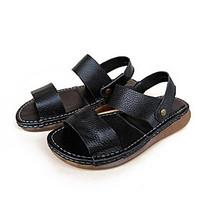 Men\'s Sandals Comfort Cowhide Nappa Leather Spring Casual Black Flat