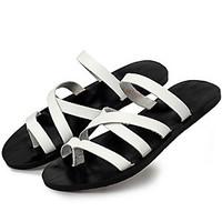 Men\'s Slippers Flip-Flops Spring Summer Fall Comfort Cowhide Outdoor Casual Water Shoes Flat Heel White Black Light Brown