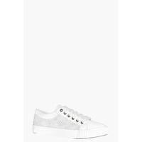 mesh insert lace up trainer white