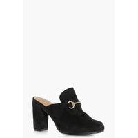 metallic trim heeled loafer black