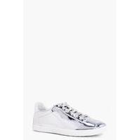 Metallic Ribbon Lace Trainers - silver