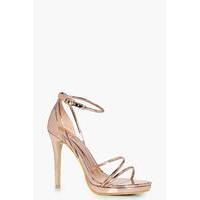 Metallic Platform Cross Strap Heels - rose