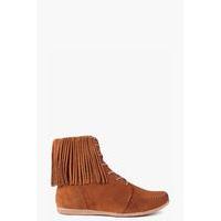 Megan Ankle Fringe Suede Festival Boot - tan