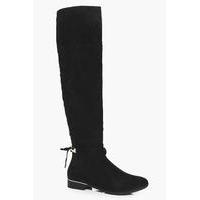 metallic clip back knee high flat boot black