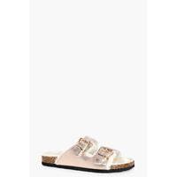 metallic fur lined slider rose gold