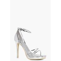 Metallic Platform Cross Strap Heels - silver