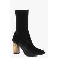 Metallic Heel Velvet Sock Boots - black