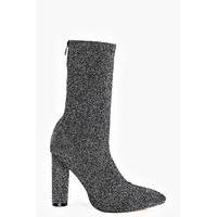 metallic knitted pointed sock boot silver
