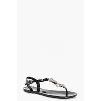 Metallic Star Toe Part Jelly Sandal - black