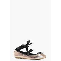 metallic ribbon detail ballet pumps rose gold