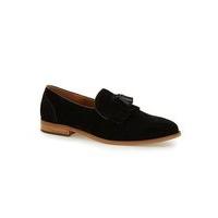 Mens Black Faux Suede Fringe Loafers, Black