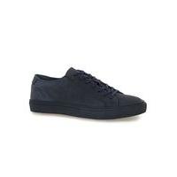 mens blue navy leather nubuck block print trainers blue