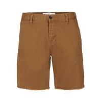 Mens Tan Raw Edge Slim Fit Chino Shorts, Tan