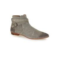 Mens Grey Suede Buckle Ankle Boots, Grey