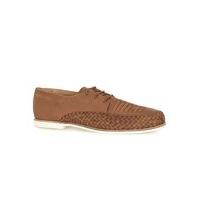 Mens Brown Tan Leather Weaved Tassel Lace Ups, Brown