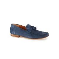 Mens Blue Navy Suede Tassel Loafers, Blue