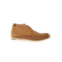 Mens Brown Tan Leather Woven Chukka Boots, Brown