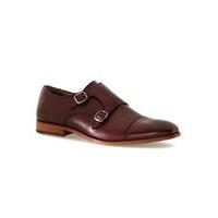 Mens Red Burgundy Leather Monk Shoes, Red