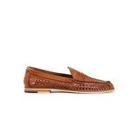 Mens Brown MARNE Tan Leather Woven Loafers, Brown