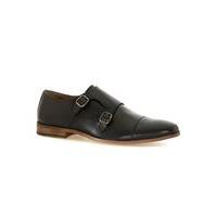 Mens Brown Black Leather Monk Shoes, Brown