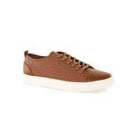 mens brown tan faux leather woven trainers brown