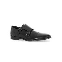 Mens Black Leather Monk Shoes, Black