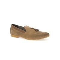 Mens Brown Beige Faux Suede Tassel Loafers, Brown